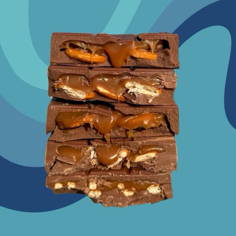SALTED CARAMEL AND PRETZEL FILLED BAR